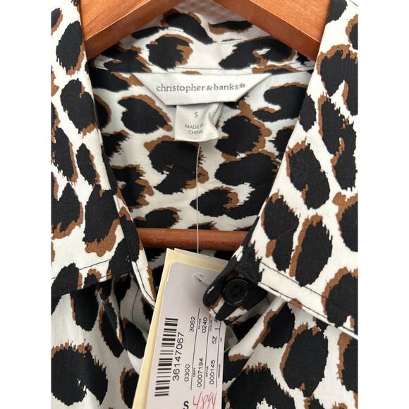 Christopher & Banks Blouse Long Sleeve Animal Print Button Down Top Small - Picture 5 of 10